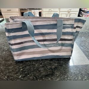 Thirty-One Blue and Gray Striped Tote (small)
